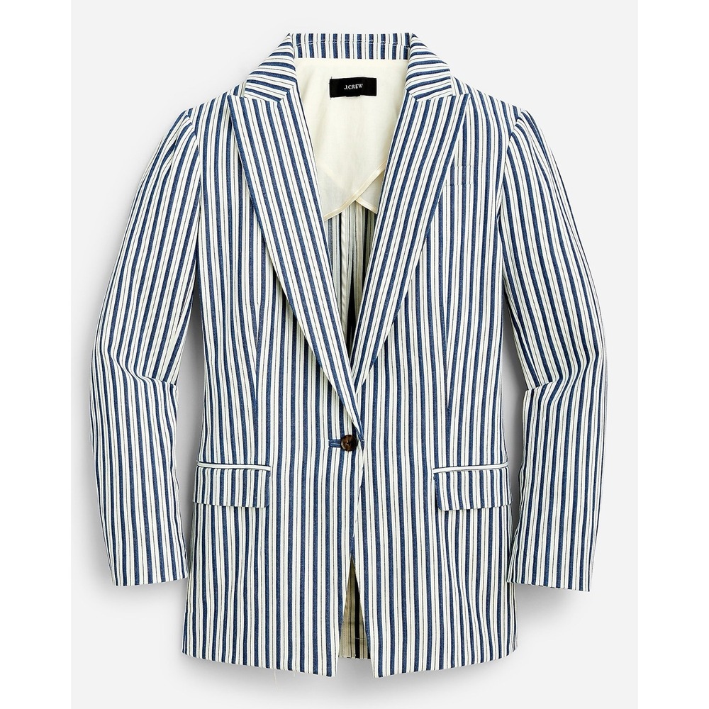 J.Crew Willa Stripe Blazer Women's Size 0 Blue Ivory Cotton Jacket BH667 NWT